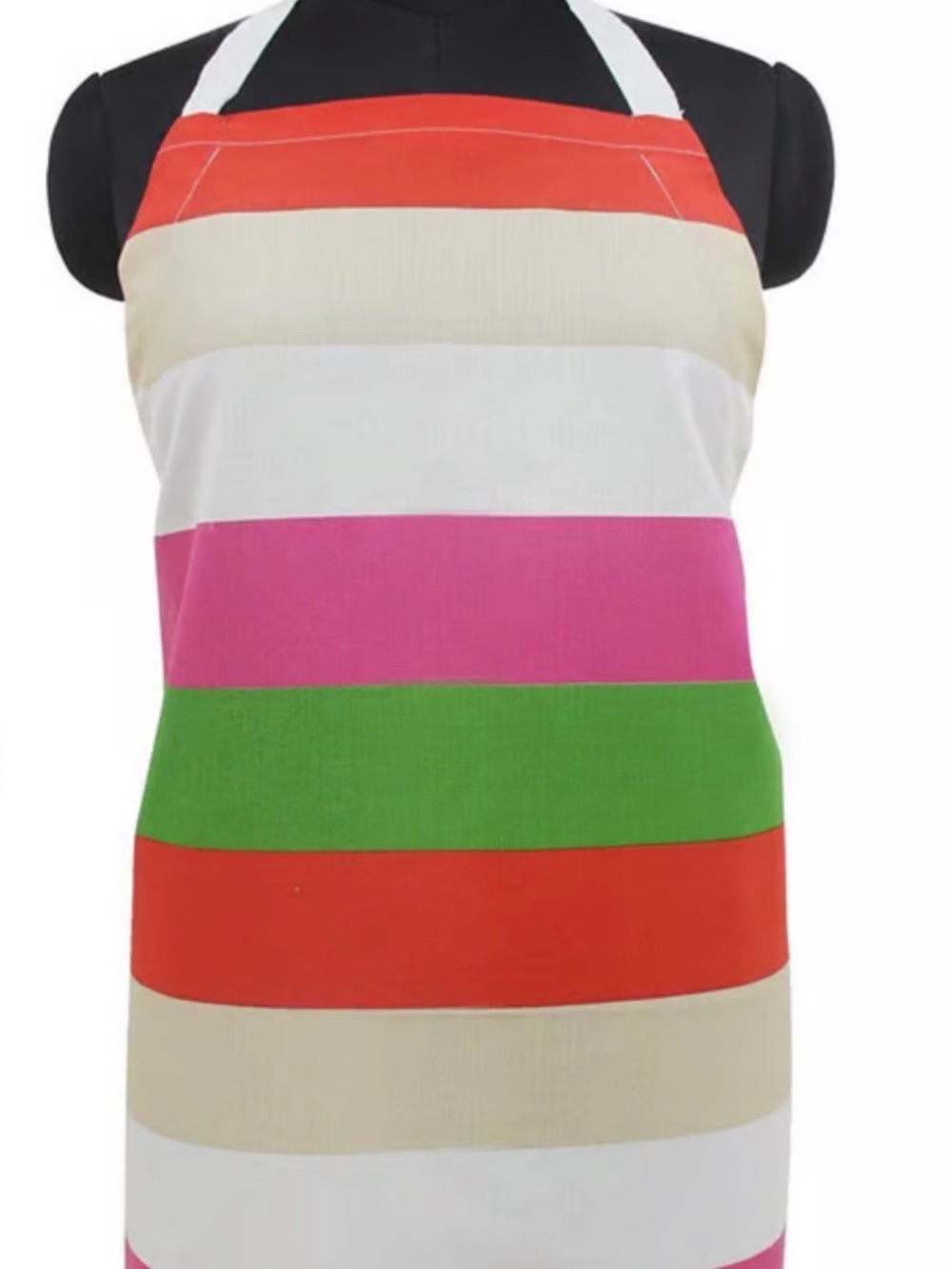 Kate Spade Colorful Striped Apron with measurements on the inside hem